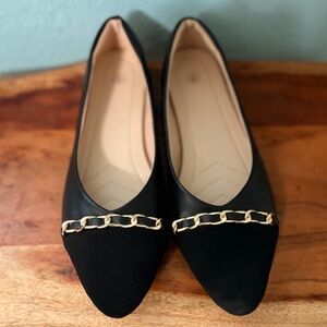 Black Flats with Gold Chain Accent